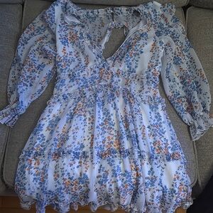Floral Kids Dress in Blue and Orange